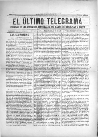 'El Último telegrama : defensor de los intereses materiales del Campo de Gibraltar y Ceuta' - Año XXIV Número 1243 - 1899 julio 16