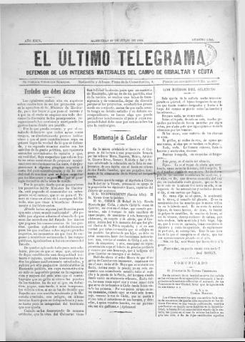 'El Último telegrama : defensor de los intereses materiales del Campo de Gibraltar y Ceuta' - Año XXIV Número 1244 - 1899 julio 23