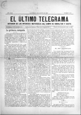 'El Último telegrama : defensor de los intereses materiales del Campo de Gibraltar y Ceuta' - Año XXIV Número 1246 - 1899 agosto 6