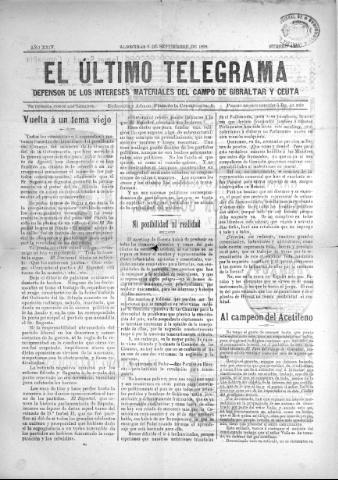 'El Último telegrama : defensor de los intereses materiales del Campo de Gibraltar y Ceuta' - Año XXIV Número 1250 - 1899 septiembre 3