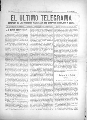 'El Último telegrama : defensor de los intereses materiales del Campo de Gibraltar y Ceuta' - Año XXIV Número 1251 - 1899 septiembre 10