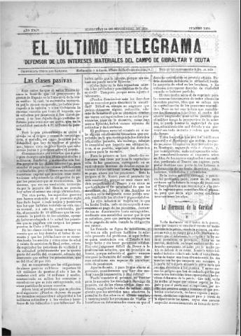 'El Último telegrama : defensor de los intereses materiales del Campo de Gibraltar y Ceuta' - Año XXIV Número 1252 - 1899 septiembre 16