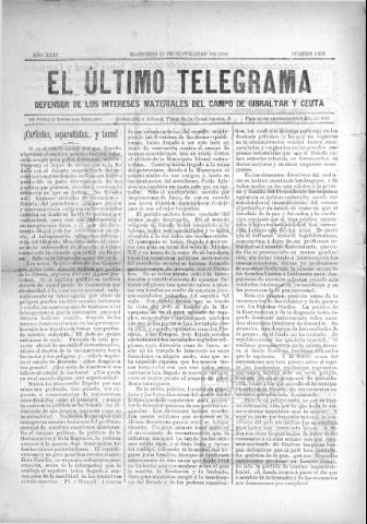 'El Último telegrama : defensor de los intereses materiales del Campo de Gibraltar y Ceuta' - Año XXIV Número 1253 - 1899 septiembre 23