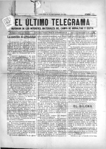 'El Último telegrama : defensor de los intereses materiales del Campo de Gibraltar y Ceuta' - Año XXIV Número 1254 - 1899 septiembre 30