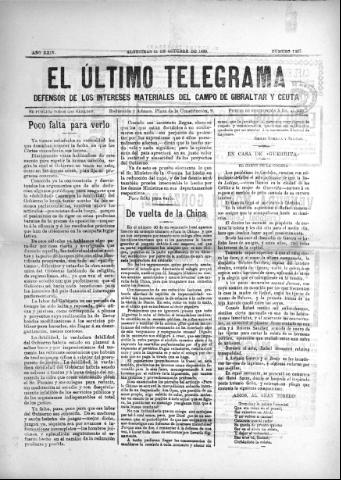 'El Último telegrama : defensor de los intereses materiales del Campo de Gibraltar y Ceuta' - Año XXIV Número 1257 - 1899 octubre 21