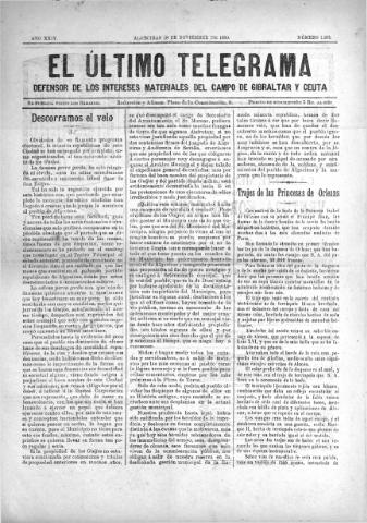 'El Último telegrama : defensor de los intereses materiales del Campo de Gibraltar y Ceuta' - Año XXIV Número 1261 - 1899 noviembre 18