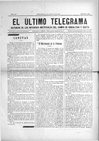 'El Último telegrama : defensor de los intereses materiales del Campo de Gibraltar y Ceuta' - Año XXV Número 1294 - 1900 agosto 11