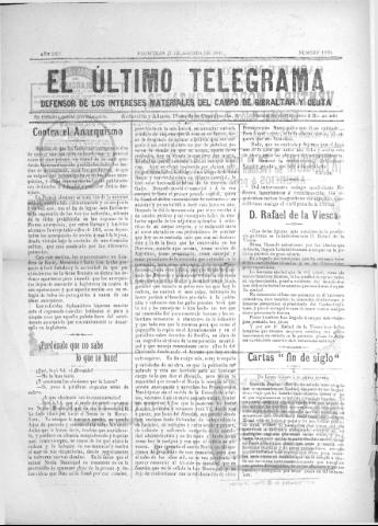 'El Último telegrama : defensor de los intereses materiales del Campo de Gibraltar y Ceuta' - Año XXV Número 1295 - 1900 agosto 19