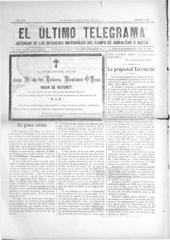 'El Último telegrama : defensor de los intereses materiales del Campo de Gibraltar y Ceuta' - Año XXV Número 1296 - 1900 agosto 20
