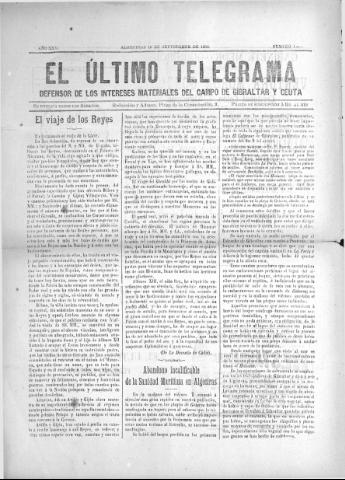 'El Último telegrama : defensor de los intereses materiales del Campo de Gibraltar y Ceuta' - Año XXV Número 1298 - 1900 septiembre 15