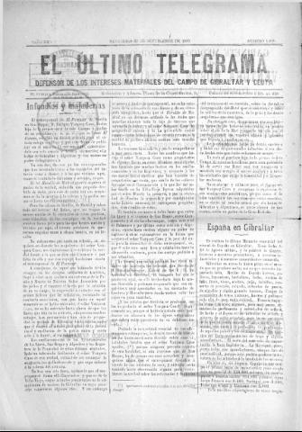'El Último telegrama : defensor de los intereses materiales del Campo de Gibraltar y Ceuta' - Año XXV Número 1299 - 1900 septiembre 22