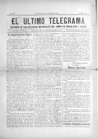 'El Último telegrama : defensor de los intereses materiales del Campo de Gibraltar y Ceuta' - Año XXV Número 1302 - 1900 octubre 13