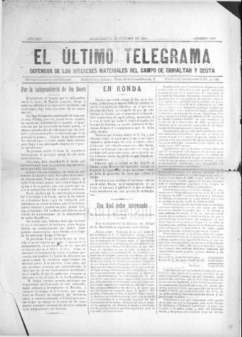 'El Último telegrama : defensor de los intereses materiales del Campo de Gibraltar y Ceuta' - Año XXV Número 1303 - 1900 octubre 21