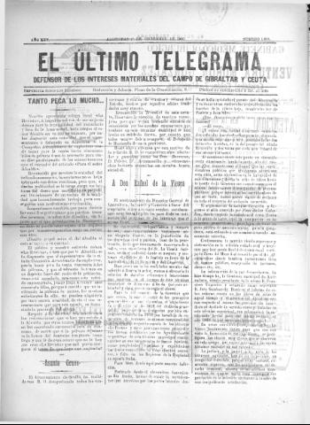 'El Último telegrama : defensor de los intereses materiales del Campo de Gibraltar y Ceuta' - Año XXV Número 1304 - 1900 diciembre 1