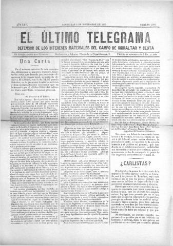 'El Último telegrama : defensor de los intereses materiales del Campo de Gibraltar y Ceuta' - Año XXV Número 1305 - 1900 noviembre 3
