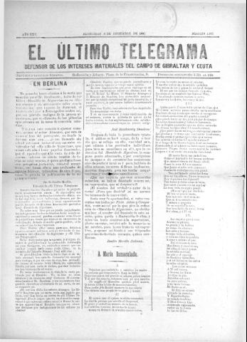 'El Último telegrama : defensor de los intereses materiales del Campo de Gibraltar y Ceuta' - Año XXV Número 1305 - 1900 diciembre 8