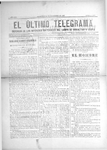 'El Último telegrama : defensor de los intereses materiales del Campo de Gibraltar y Ceuta' - Año XXV Número 1308 - 1900 noviembre 24