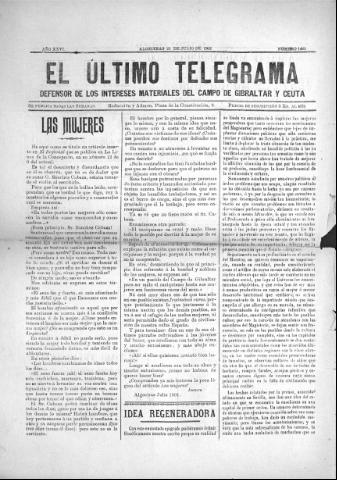 'El Último telegrama : defensor de los intereses materiales del Campo de Gibraltar y Ceuta' - Año XXVI Número 1422 - 1901 julio 21
