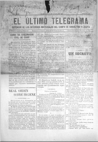 'El Último telegrama : defensor de los intereses materiales del Campo de Gibraltar y Ceuta' - Año XXVI Número 1424 - 1901 agosto 4