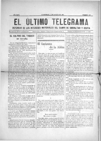 'El Último telegrama : defensor de los intereses materiales del Campo de Gibraltar y Ceuta' - Año XXVI Número 1425 - 1901 agosto 11