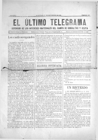 'El Último telegrama : defensor de los intereses materiales del Campo de Gibraltar y Ceuta' - Año XXVI Número 1427 - 1901 septiembre 1