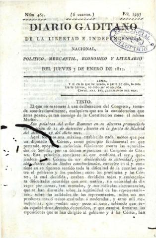 'Diario gaditano de la libertad e independencia nacional, político, mercantil, económico y literario' - Número 465 - 1822 enero 3
