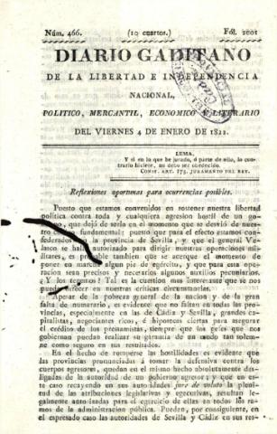 'Diario gaditano de la libertad e independencia nacional, político, mercantil, económico y literario' - Número 466 - 1822 enero 4