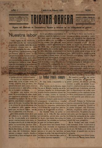 'Tribuna obrera' - Año 1 Número 1 - 1920 marzo 6