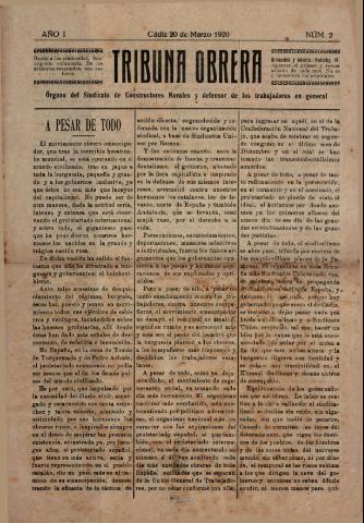 'Tribuna obrera' - Año 1 Número 2 - 1920 marzo 20
