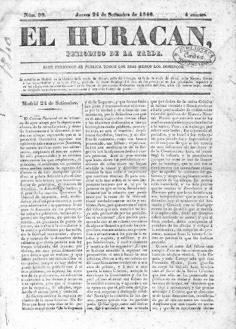 'El Huracán  : periódico de la tarde.' - Número 90 - 1840 septiembre 24