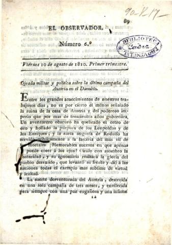 'El Observador' - Número 6 - 1810 agosto 10