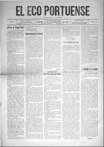 'El Eco portuense periódico católico' - Año 5 Número 26 - 1914 septiembre 10