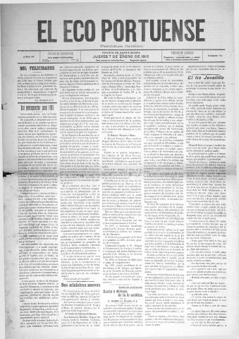 'El Eco portuense periódico católico' - Año 6 Número 41 - 1915 enero 7