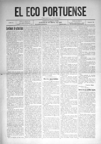 'El Eco portuense periódico católico' - Año 6 Número 53 - 1915 abril 15
