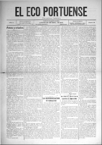 'El Eco portuense periódico católico' - Año 6 Número 55 - 1915 abril 29