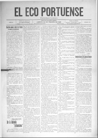 'El Eco portuense periódico católico' - Año 6 Número 70 - 1915 agosto 19