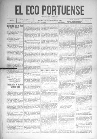 'El Eco portuense periódico católico' - Año 6 Número 71 - 1915 agosto 26