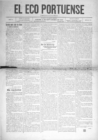 'El Eco portuense periódico católico' - Año 6 Número 72 - 1915 septiembre 2