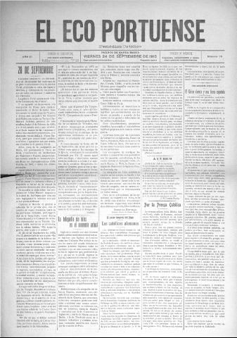 'El Eco portuense periódico católico' - Año 6 Número 75 - 1915 septiembre 24