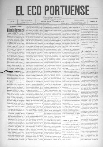 'El Eco portuense periódico católico' - Año 6 Número 77 - 1915 octubre 22