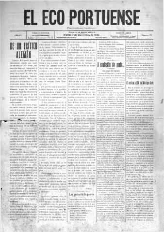 'El Eco portuense periódico católico' - Año 6 Número 83 - 1915 diciembre 7