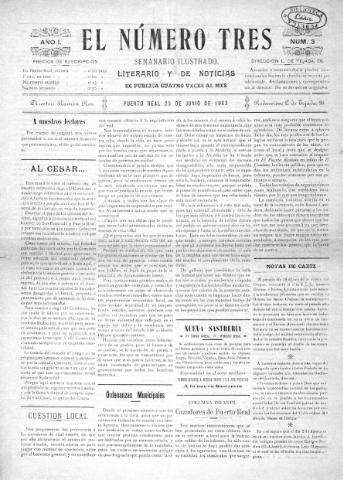 'El número tres : Semanario ilustrado, literario y de noticias' - Año 1 Número 3 - 1903 junio 25