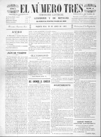 'El número tres : Semanario ilustrado, literario y de noticias' - Año 1 Número 4 - 1903 junio 30