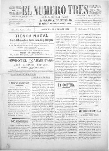 'El número tres : Semanario ilustrado, literario y de noticias' - Año 2 Número 32 - 1904 enero 28