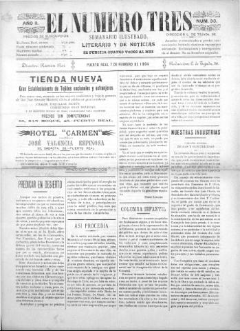 'El número tres : Semanario ilustrado, literario y de noticias' - Año 2 Número 33 - 1904 febrero 7