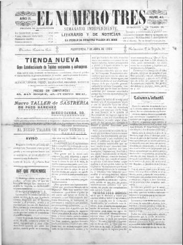 'El número tres : Semanario ilustrado, literario y de noticias' - Año 2 Número 41 - 1904 abril 7
