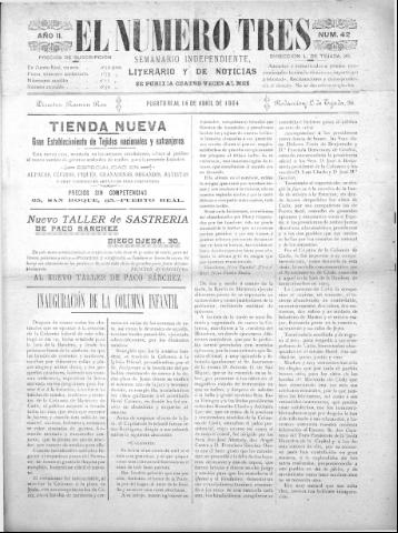 'El número tres : Semanario ilustrado, literario y de noticias' - Año 2 Número 42 - 1904 abril 14