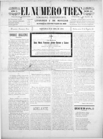 'El número tres : Semanario ilustrado, literario y de noticias' - Año 2 Número 44 - 1904 abril 28