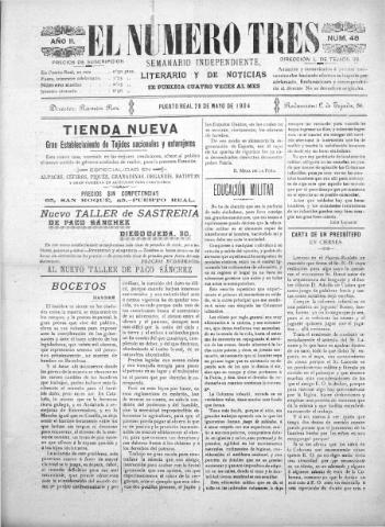 'El número tres : Semanario ilustrado, literario y de noticias' - Año 2 Número 48 - 1904 mayo 28