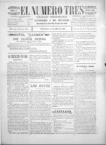 'El número tres : Semanario ilustrado, literario y de noticias' - Año 2 Número 50 - 1904 junio 15